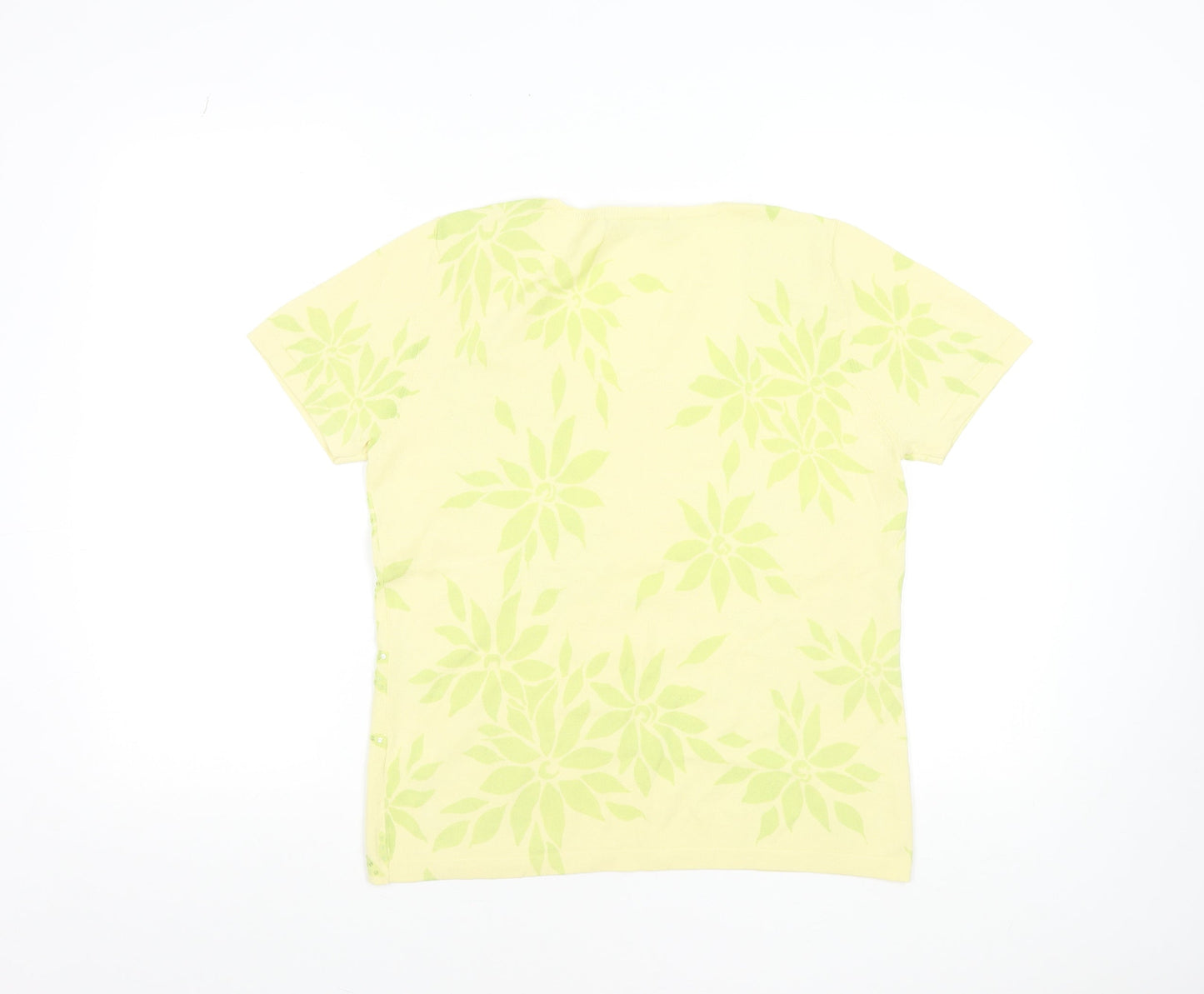 Windsmoor Women's Yellow Floral Rhinestone Viscose Knit T-Shirt M
