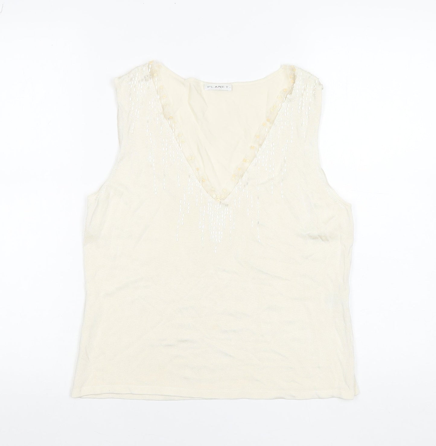 Planet Women's Ivory Beaded Sleeveless Viscose Knit Tank Top Size L