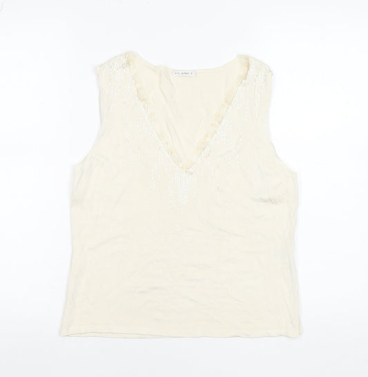 Planet Women's Ivory Beaded Sleeveless Viscose Knit Tank Top Size L