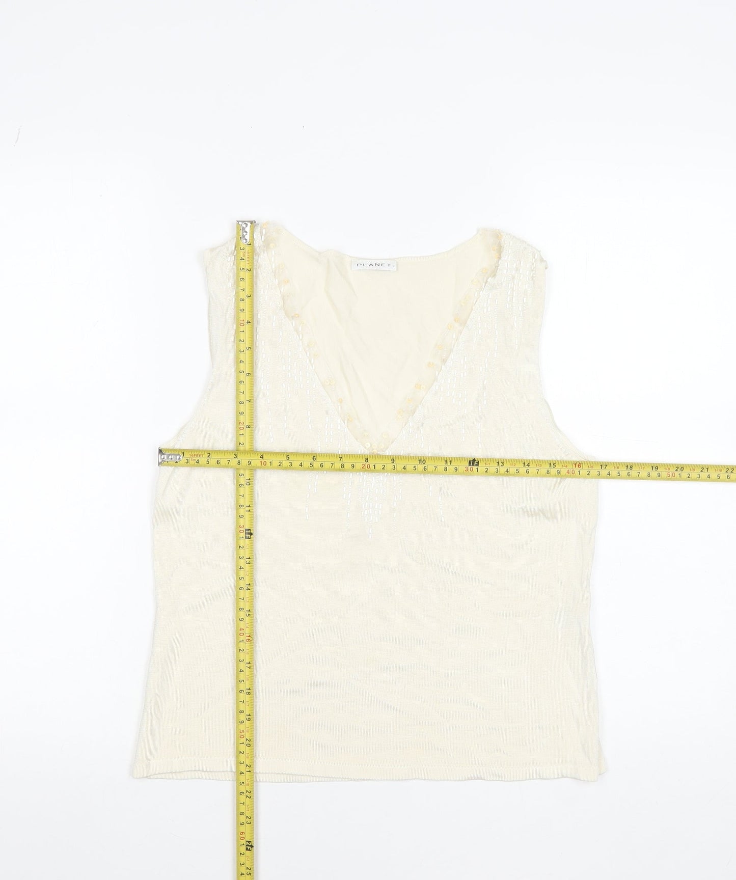 Planet Women's Ivory Beaded Sleeveless Viscose Knit Tank Top Size L