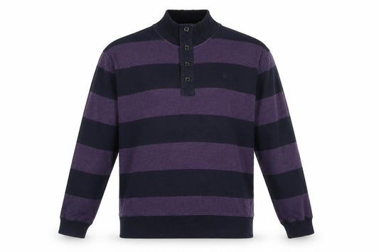GANT Men Purple Black Striped 2XL Henley Mock Neck Jumper