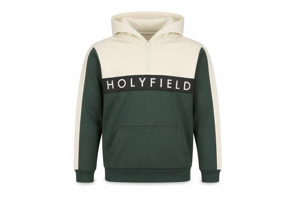 Holyfield Boys Green & Cream Pullover Hoodie Size 10-12 Years Colourblock