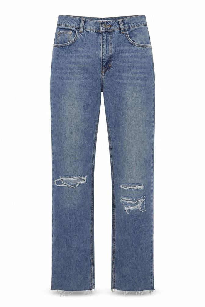 Pull&Bear Women's Blue Distressed Straight Leg Jeans Size 10