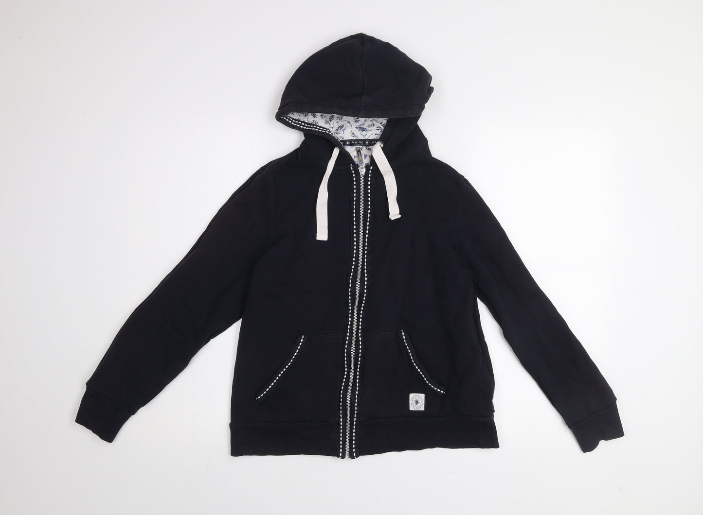 Maine New England Women Black Full Zip Hoodie Size 12 Cotton Lined