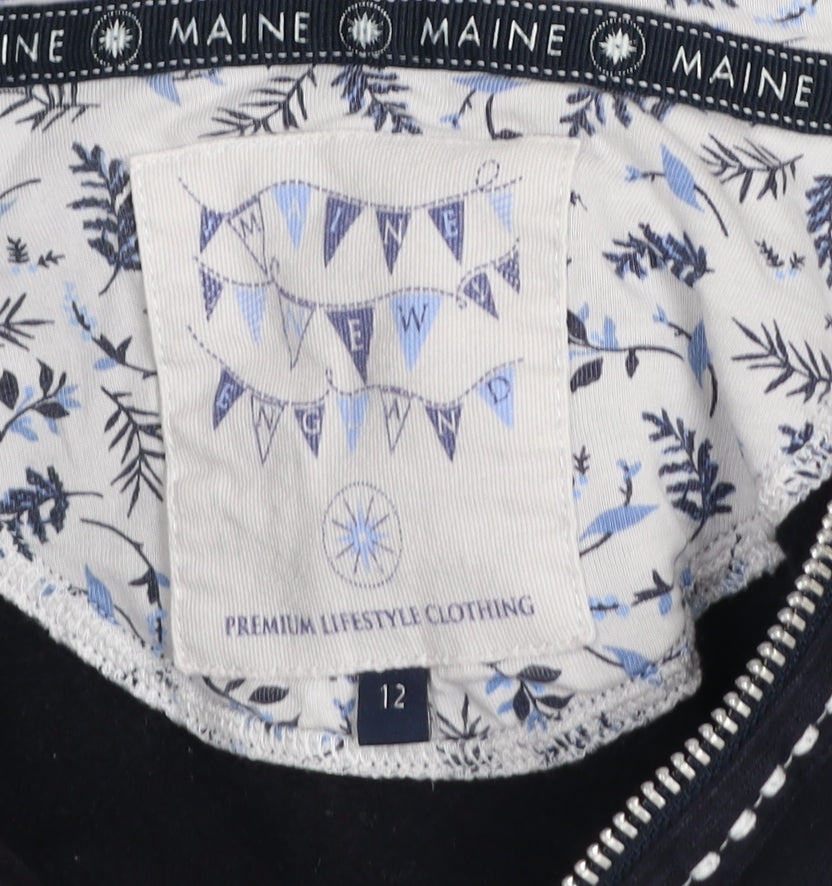 Maine New England Women Black Full Zip Hoodie Size 12 Cotton Lined