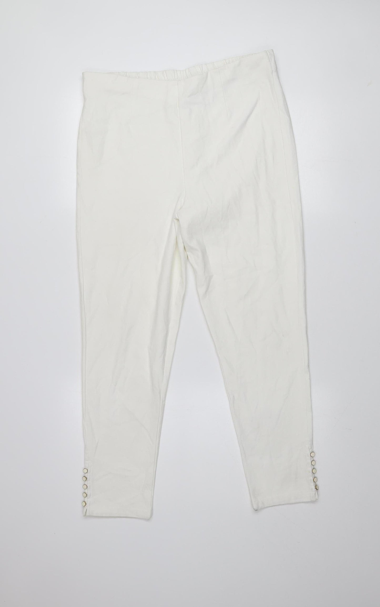 FFU Women’s Ivory Slim Trousers 3XL High Rise Elastic Waist Button Detail