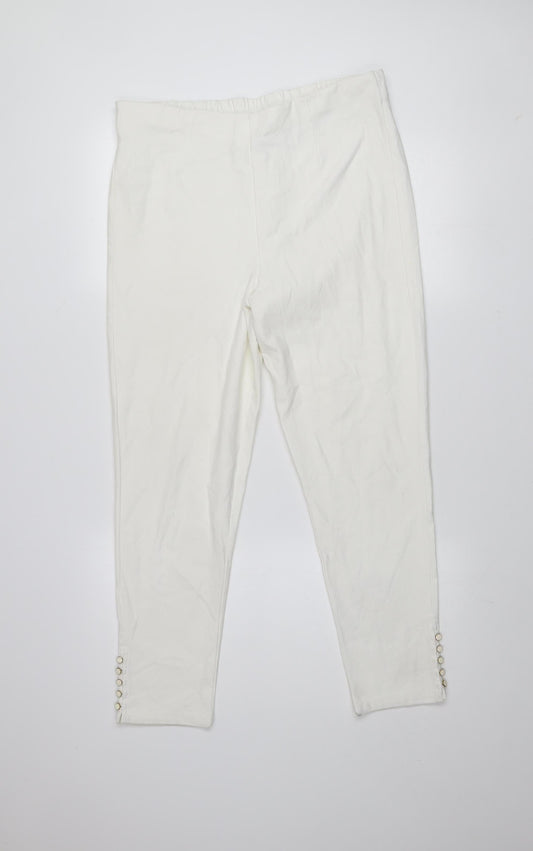 FFU Women’s Ivory Slim Trousers 3XL High Rise Elastic Waist Button Detail