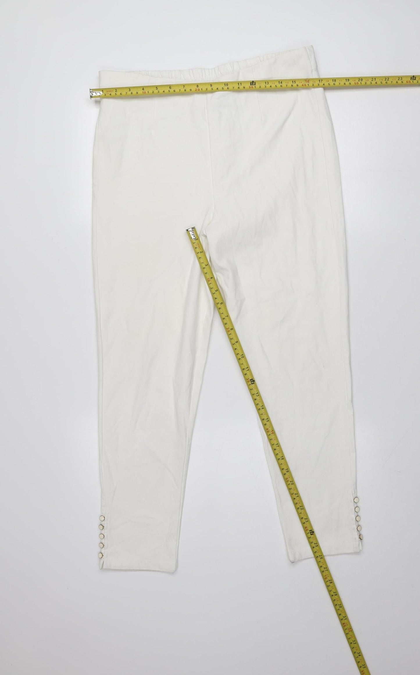 FFU Women’s Ivory Slim Trousers 3XL High Rise Elastic Waist Button Detail