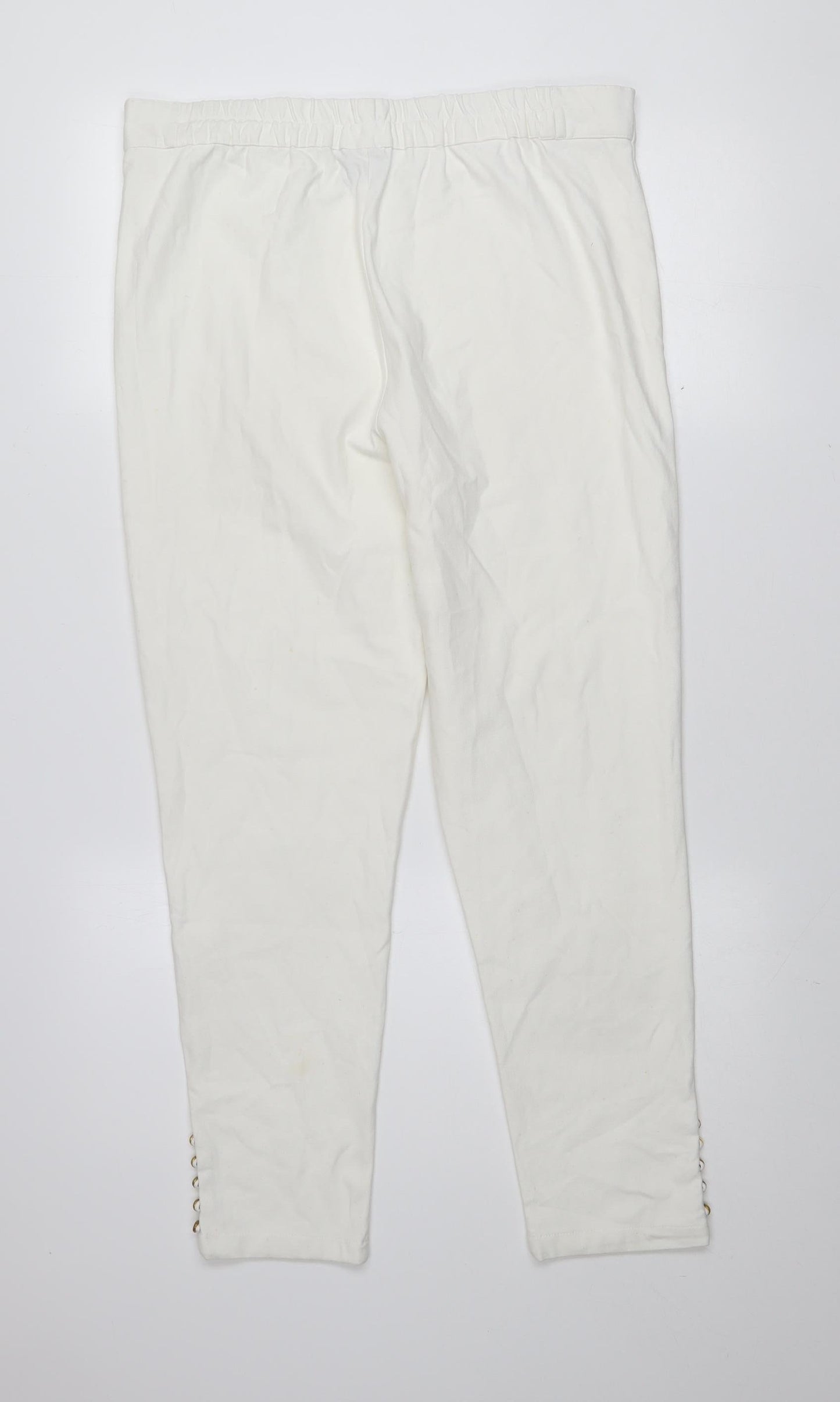 FFU Women’s Ivory Slim Trousers 3XL High Rise Elastic Waist Button Detail
