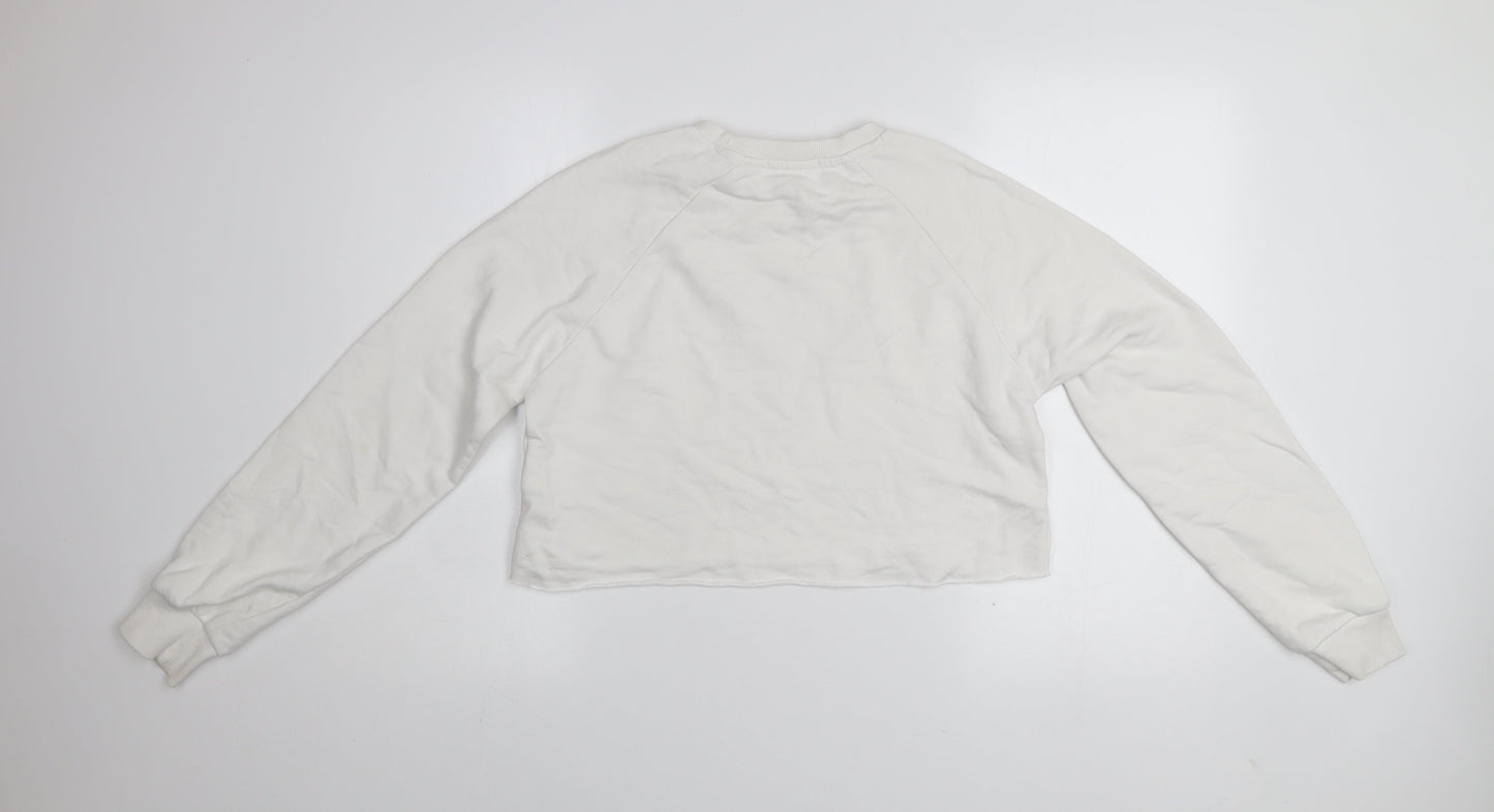 Stradivarius Womens White Michigan Cowboys Cropped Pullover Sweatshirt XS