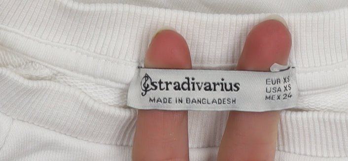 Stradivarius Womens White Michigan Cowboys Cropped Pullover Sweatshirt XS