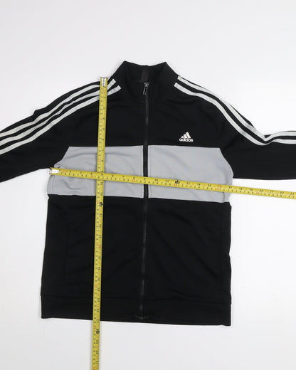 Back view of Adidas boys’ black & grey track jacket 13-14 years full zip activewear