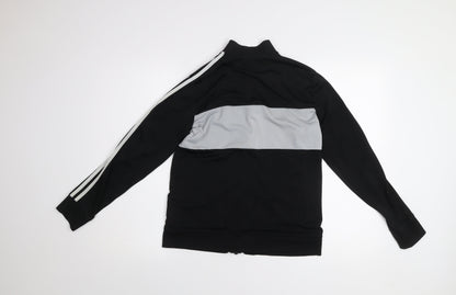 Close-up detail of Adidas boys’ black & grey track jacket 13-14 years full zip activewear