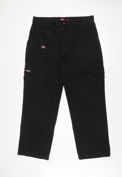 Front view of Lee Cooper Men's Black Cargo Workwear Trousers 38R Polyester Cotton Blend