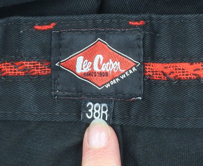 Brand and care label for Lee Cooper Men's Black Cargo Workwear Trousers 38R Polyester Cotton Blend