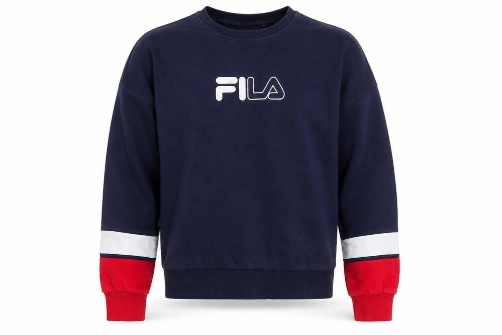 Fila Men’s Blue Crew Neck Pullover Sweatshirt M Logo Sports Style