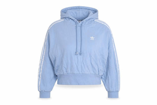 Adidas Women Blue 10 Pullover Hoodie Relaxed Fit Cotton Hooded Sweatshirt