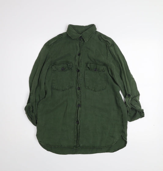 Zara Woman Green Button-Up Long Sleeve Shirt Size M