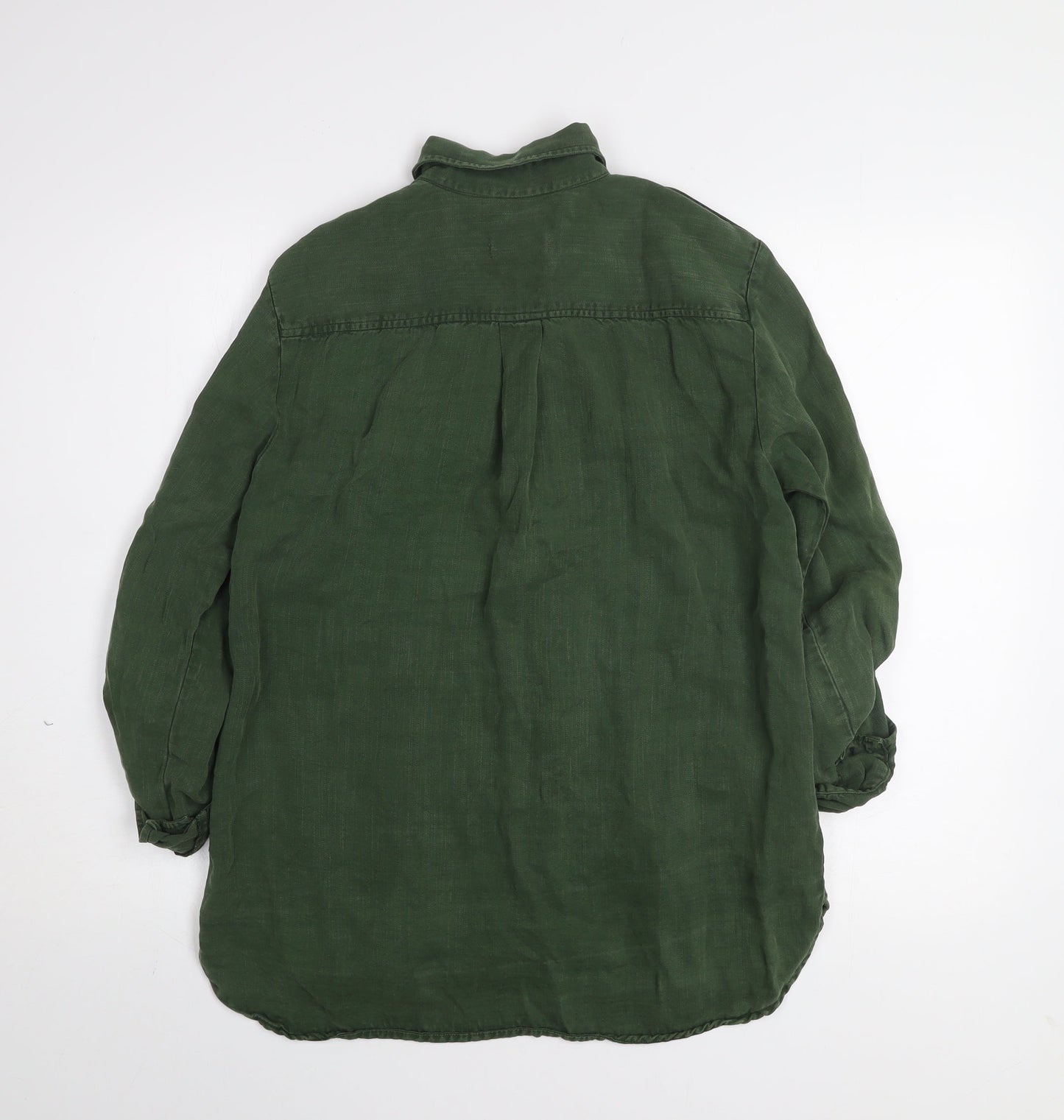 Zara Woman Green Button-Up Long Sleeve Shirt Size M
