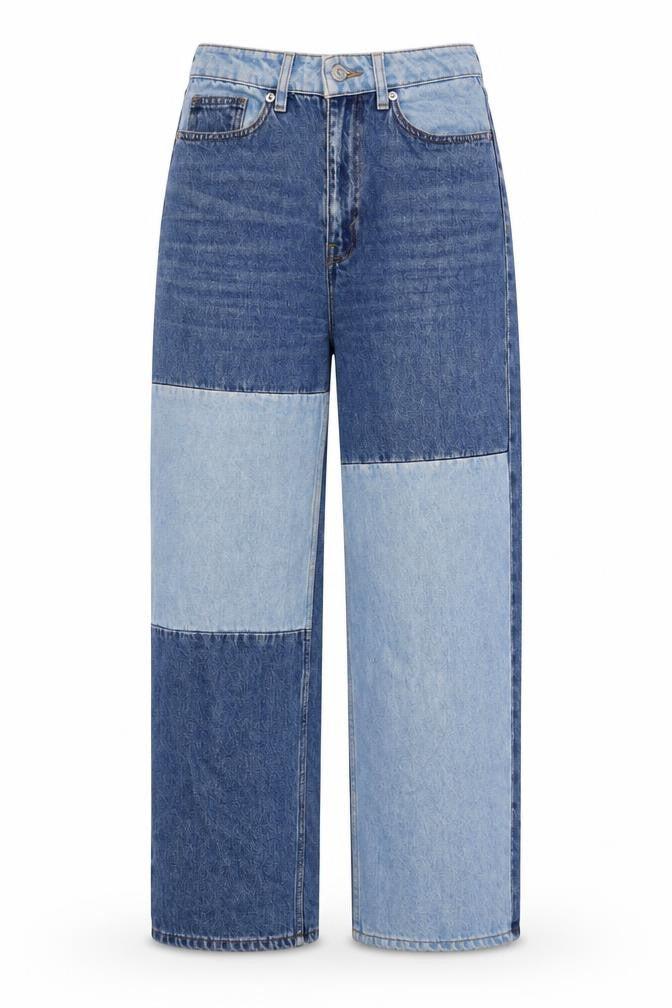 Monki Women’s Blue Patchwork Denim Straight Jeans Size 24