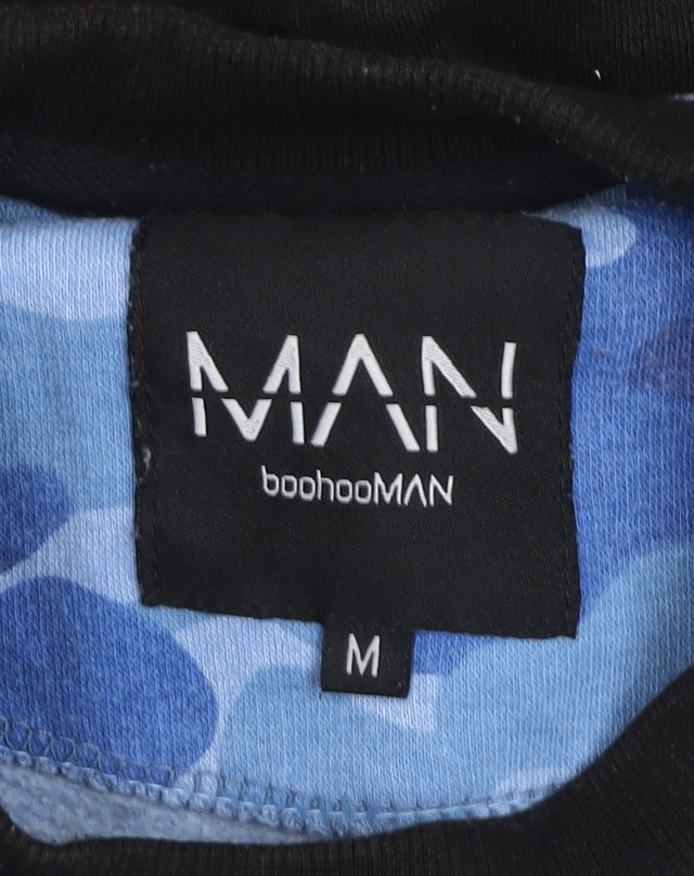 boohooMAN Men's Black Blue Camouflage Pullover Sweatshirt Size M