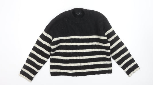 Monki Women Black Striped Knit Crew Neck Pullover Jumper M