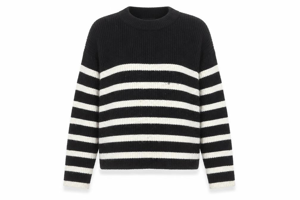 Monki Women Black Striped Knit Crew Neck Pullover Jumper M