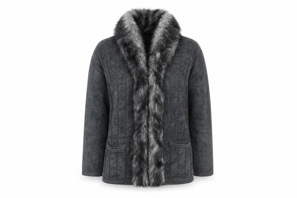 Frank Saul's Grey Faux Fur Trim Mid-Length Jacket M