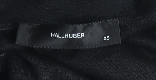 Hallhuber Womens Black Velvet Rhinestone Mock Neck Blouse XS