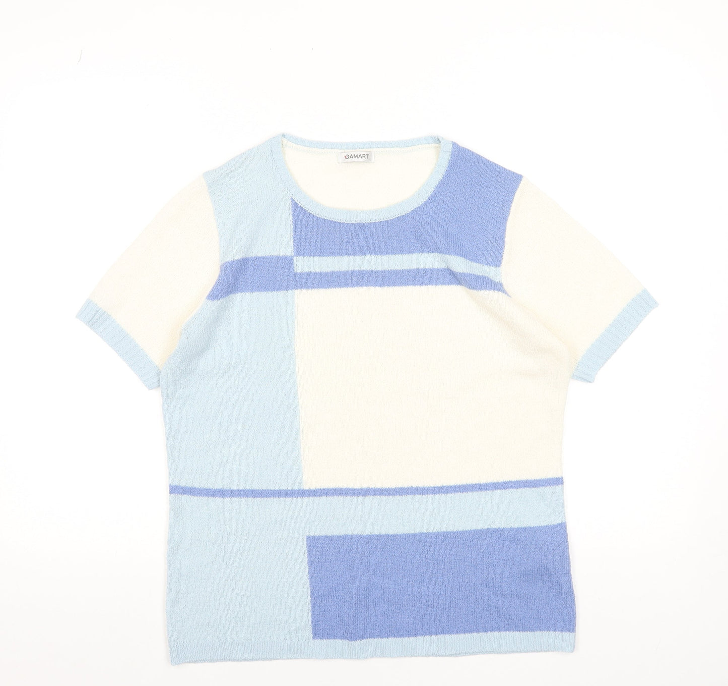 Damart Women’s Blue Geometric Knit Short Sleeve T-Shirt Size L