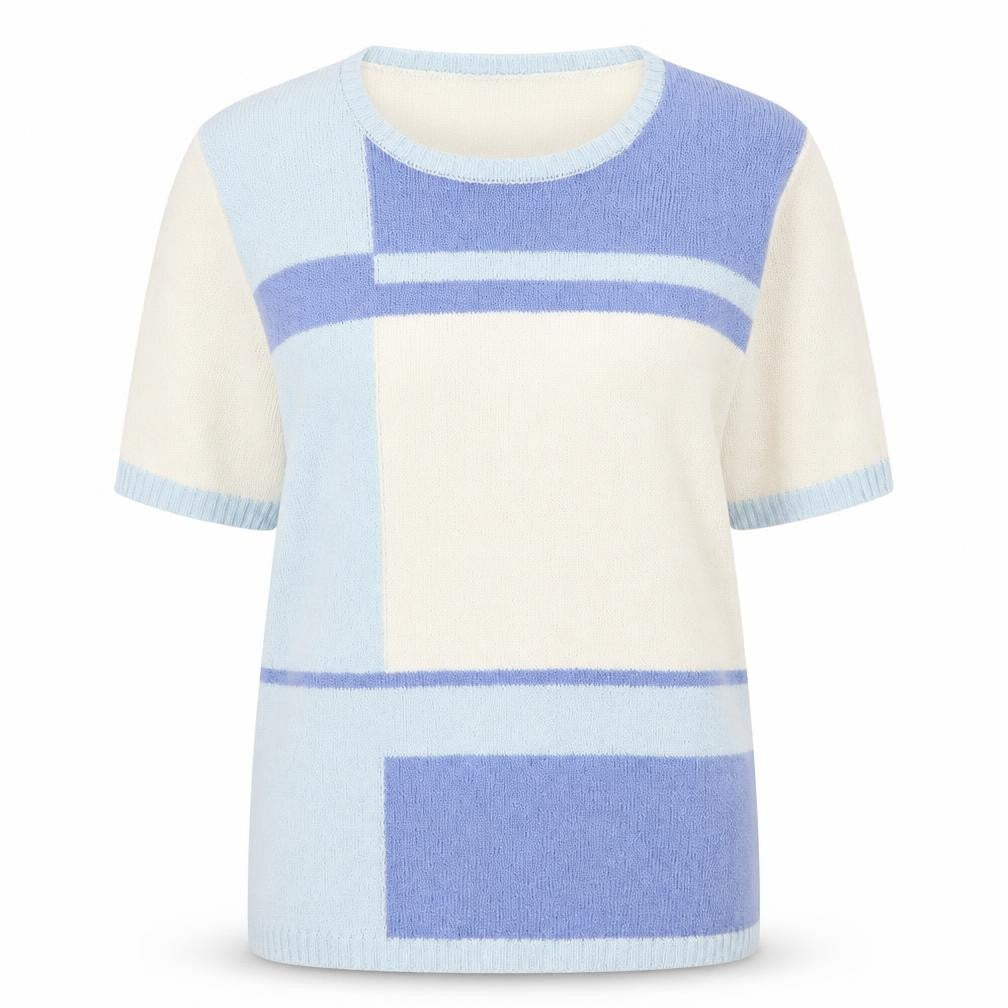 Damart Women’s Blue Geometric Knit Short Sleeve T-Shirt Size L