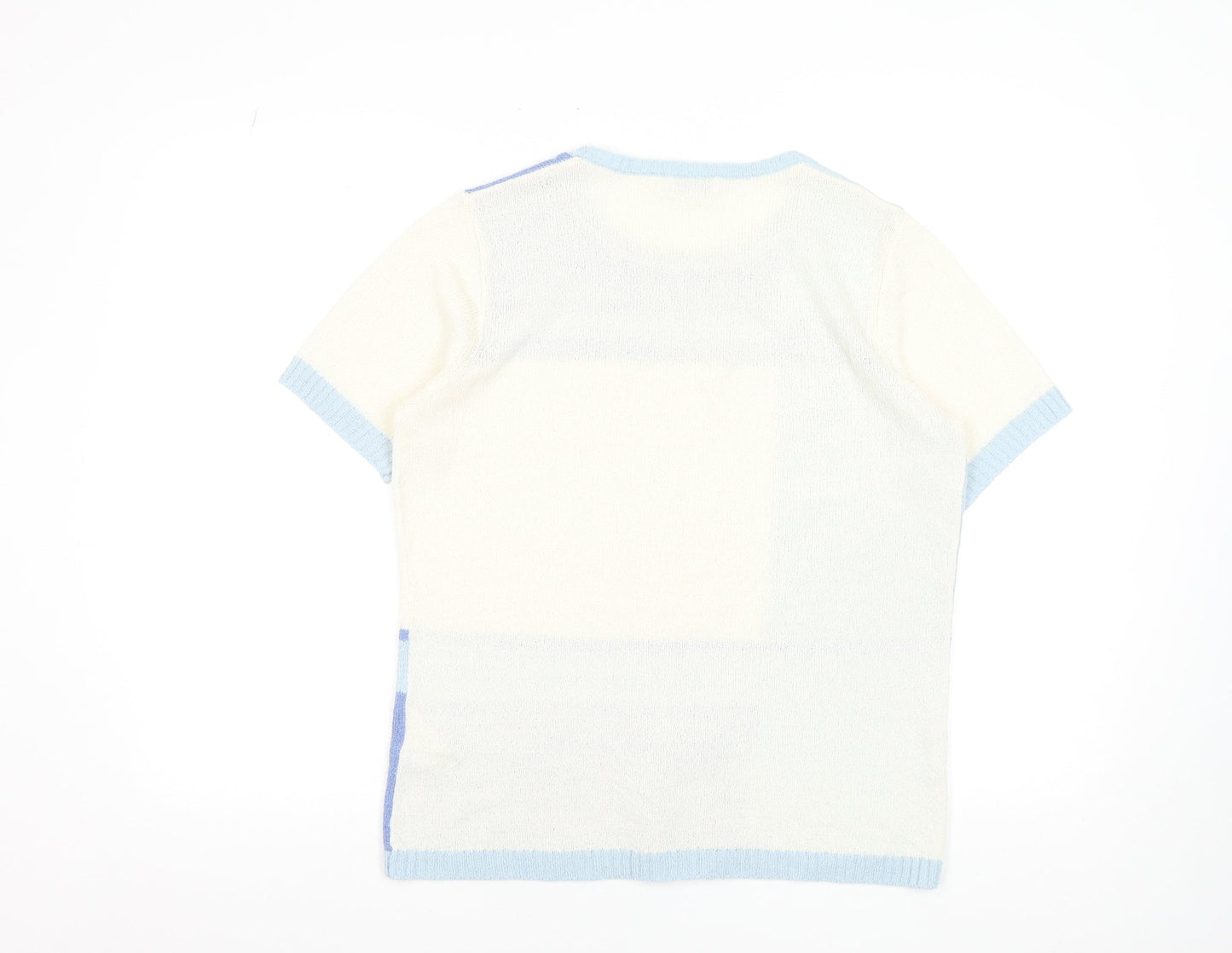 Damart Women’s Blue Geometric Knit Short Sleeve T-Shirt Size L