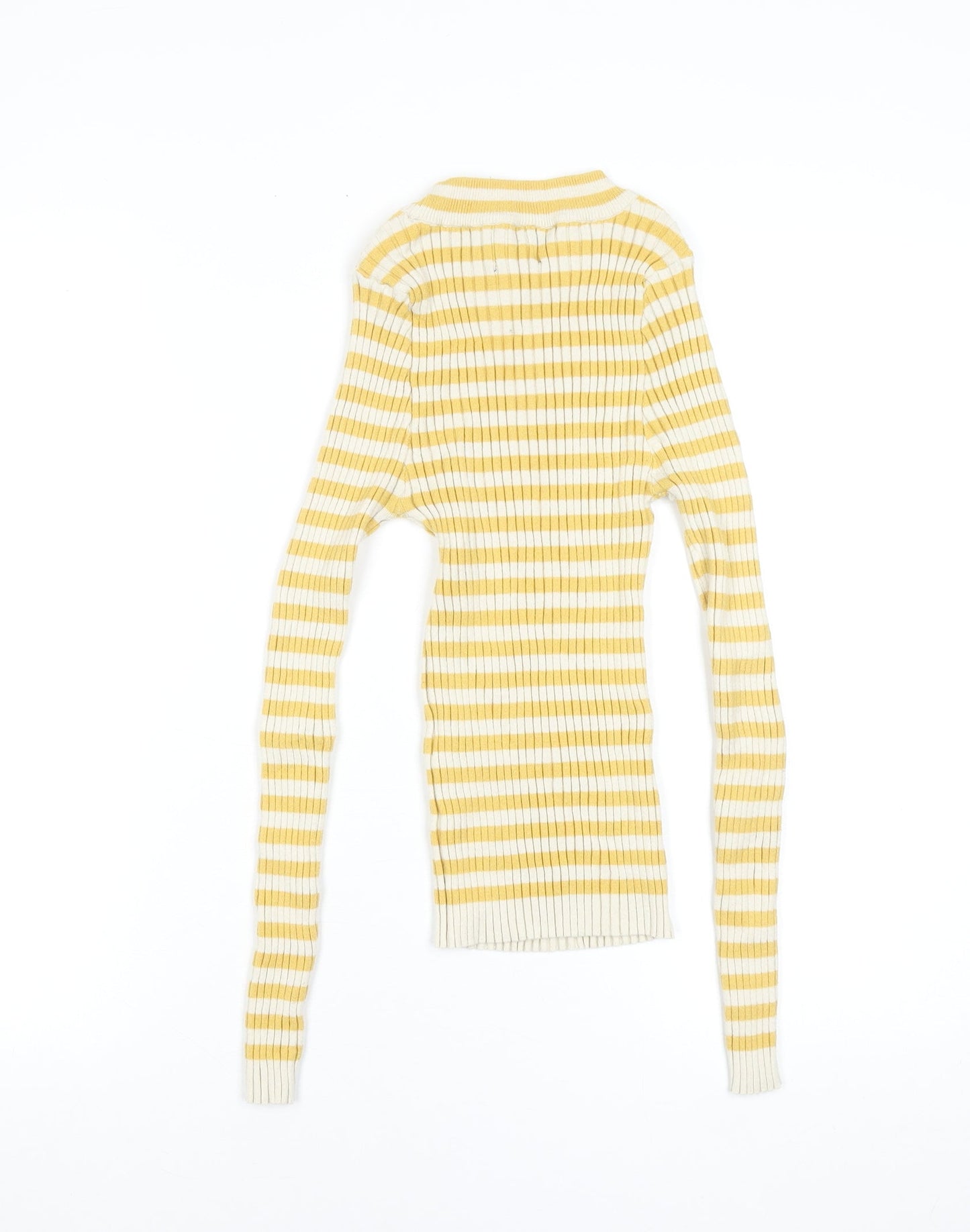 Pieces Women's Yellow White Striped Ribbed Long Sleeve Knit Top XS