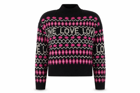 Oasis Womens Black Pink LOVE Knit High Neck Wool Jumper M