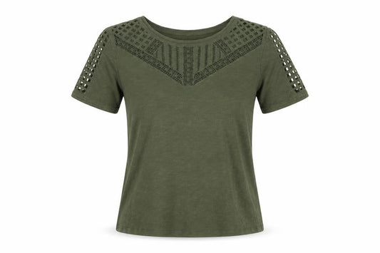 Jasper Conran Women's Green Cotton Crochet Trim T-Shirt Size 14