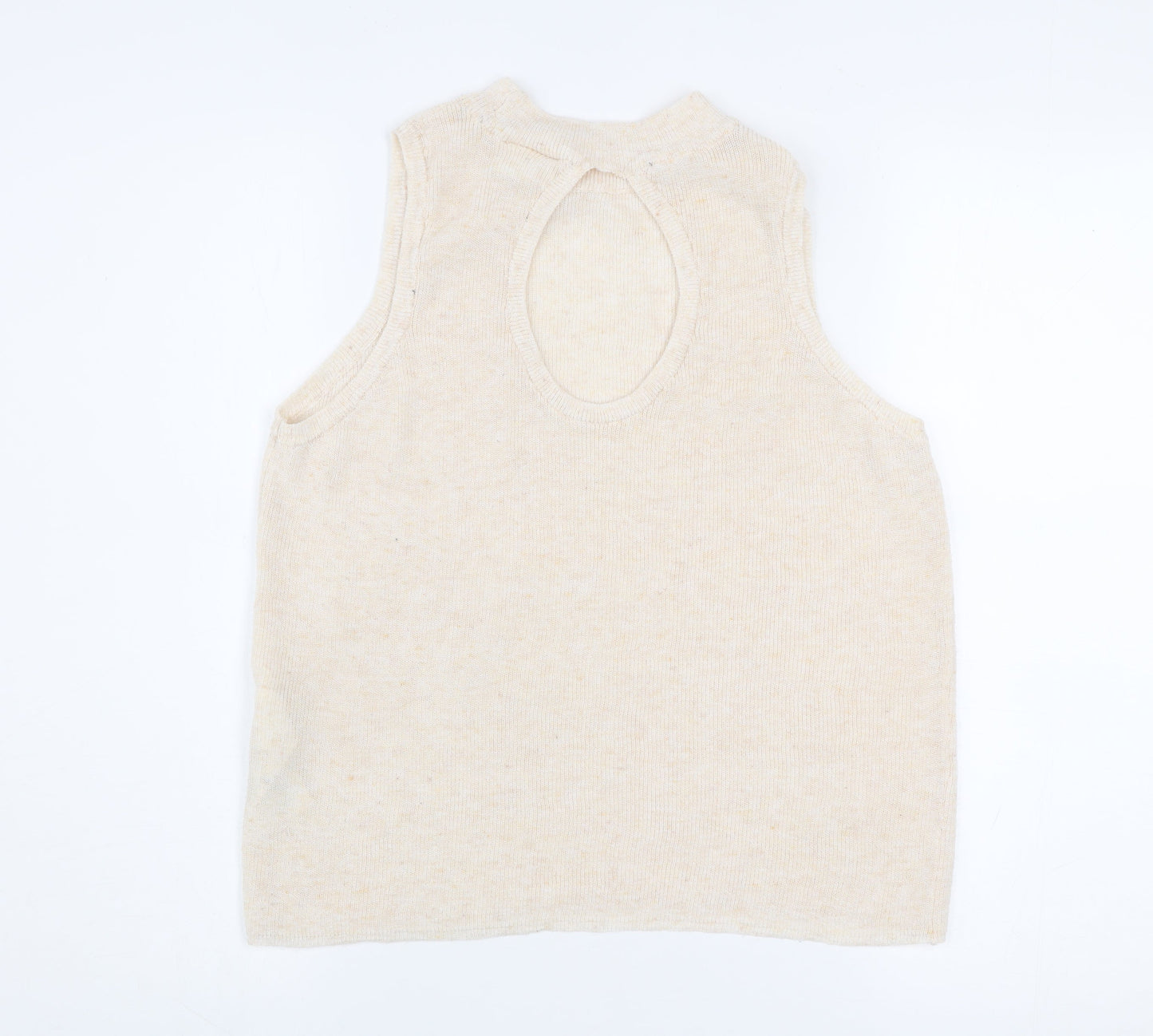 VILA Women's Beige Knit High Neck Sleeveless Tank Top Size L