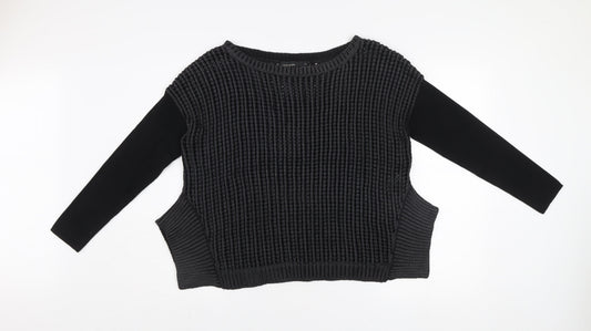 Karen Millen Women’s Black Chunky Knit Jumper Size 4 Long Sleeve Cotton Blend