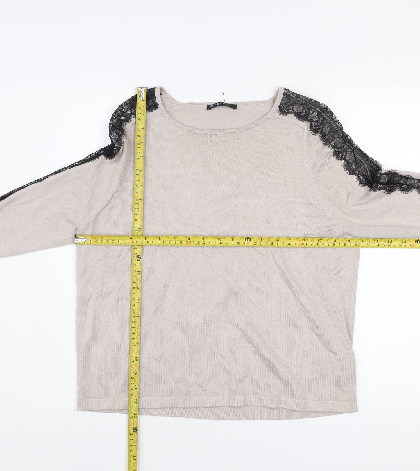 Marks and Spencer Women’s Beige Lace Trim Pullover Jumper UK 14