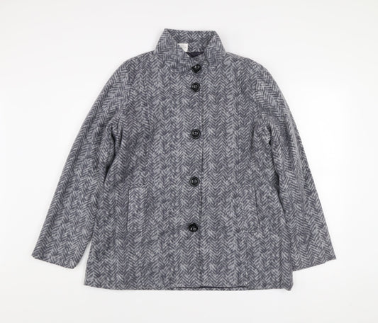 Anne De Lançay Women's Grey Herringbone Mid-Length Button Coat Size S