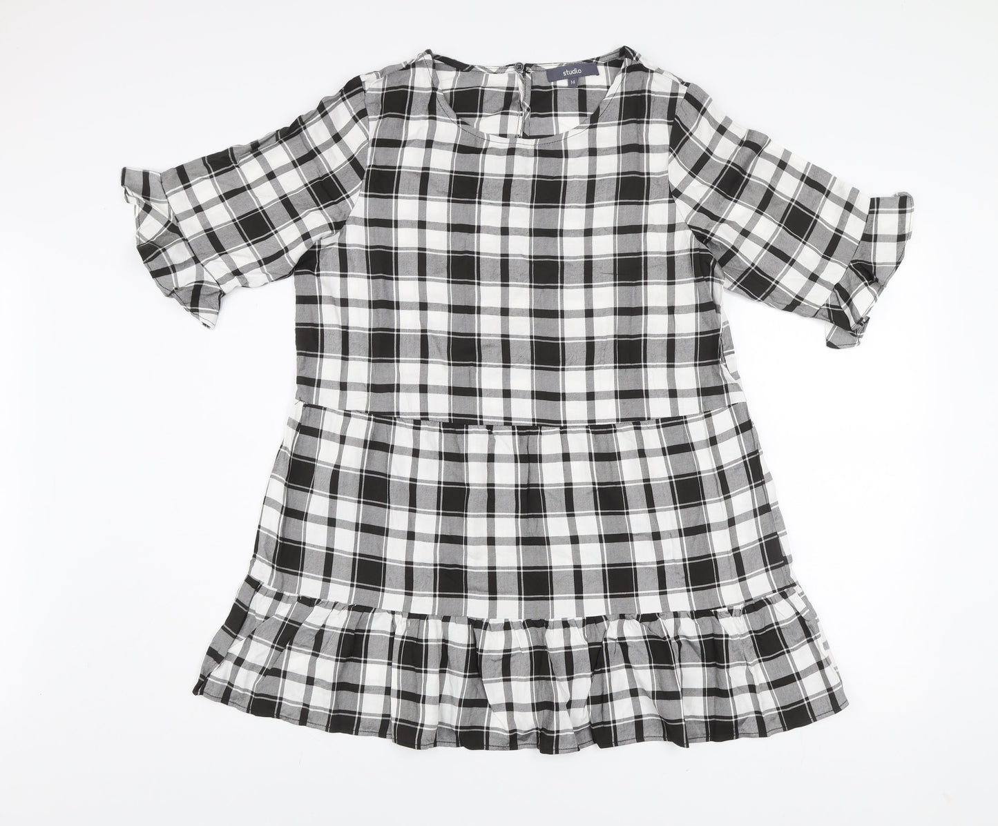 Studio Women Black Check Knee Length Viscose Shift Dress Size 14