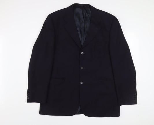 Centaur Men's Black Wool Blend Regular Fit Three-Button Blazer 42R