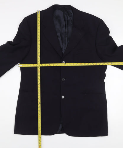 Centaur Men's Black Wool Blend Regular Fit Three-Button Blazer 42R