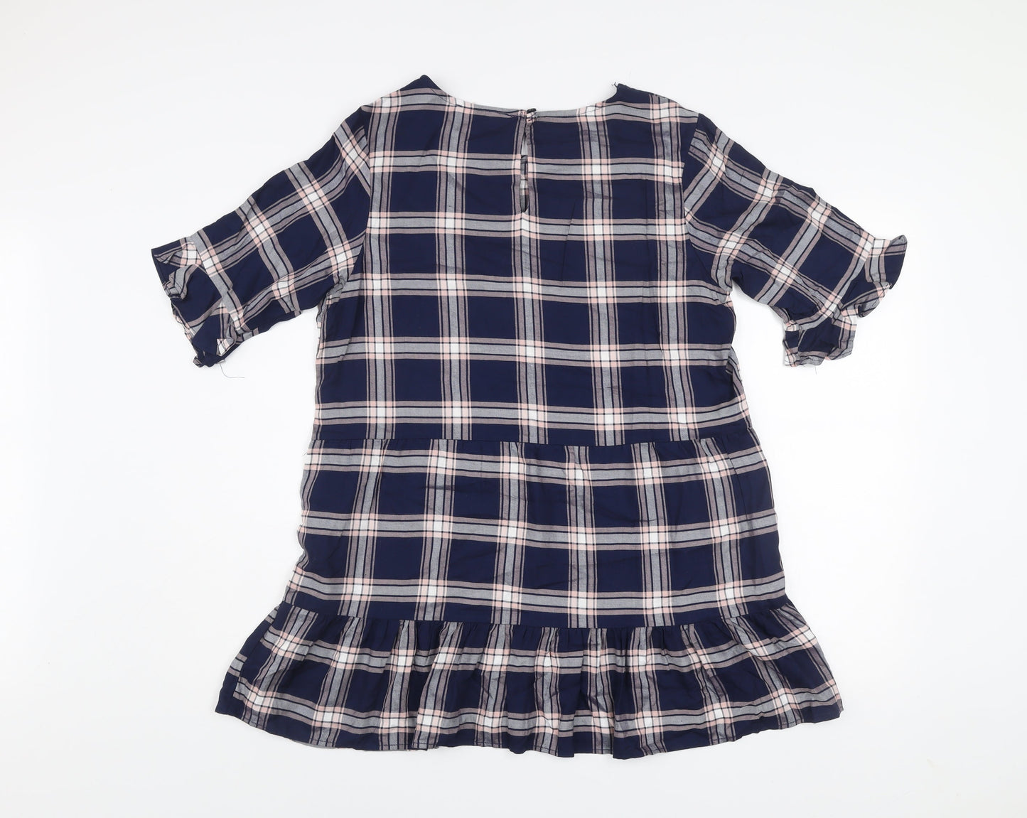 Studio Women's Blue Checked Ruffle Shift Dress Size 14