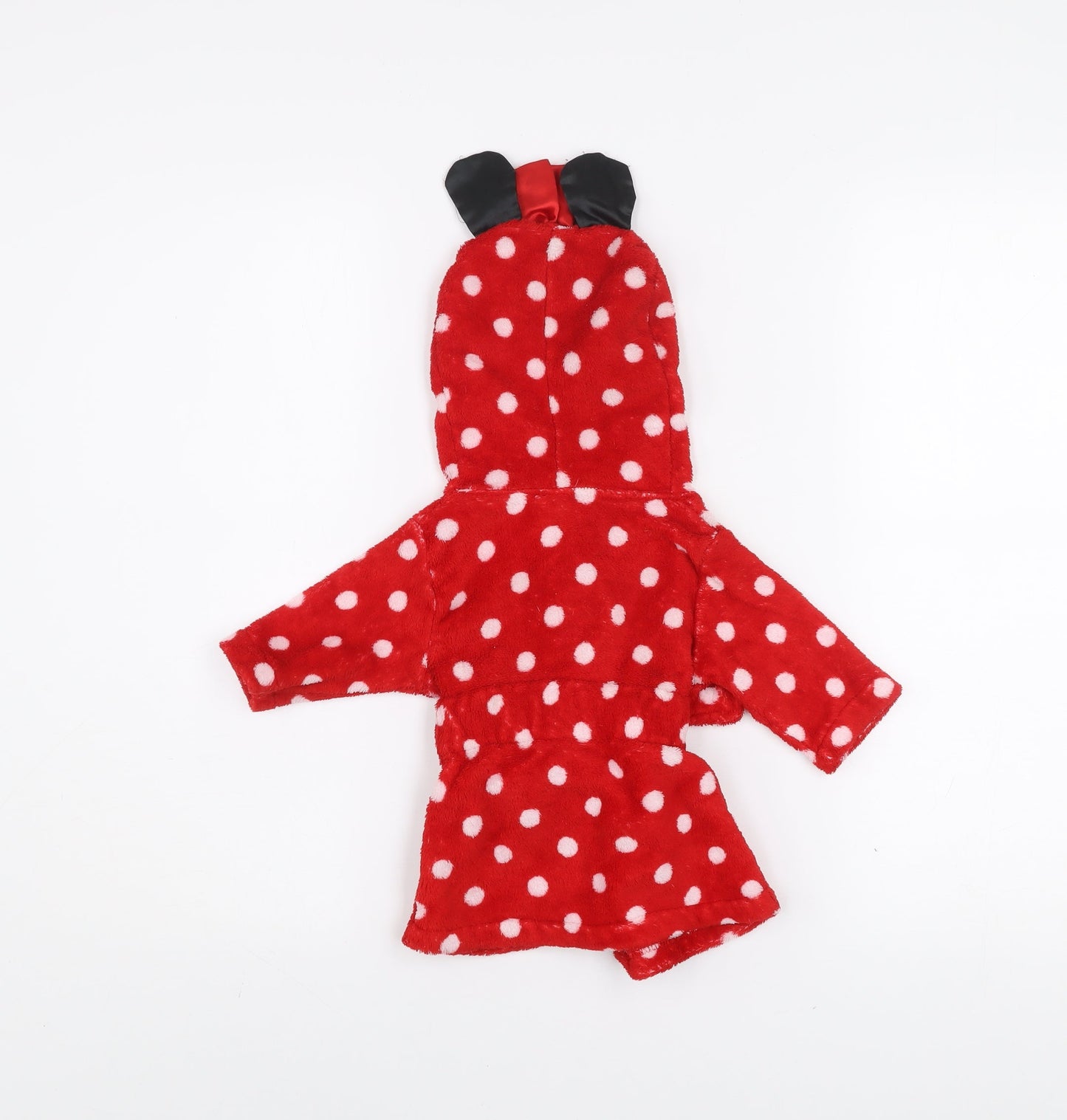 Disney Baby Red Polka Dot Minnie Mouse Hooded Robe 0-3 Months Fleece