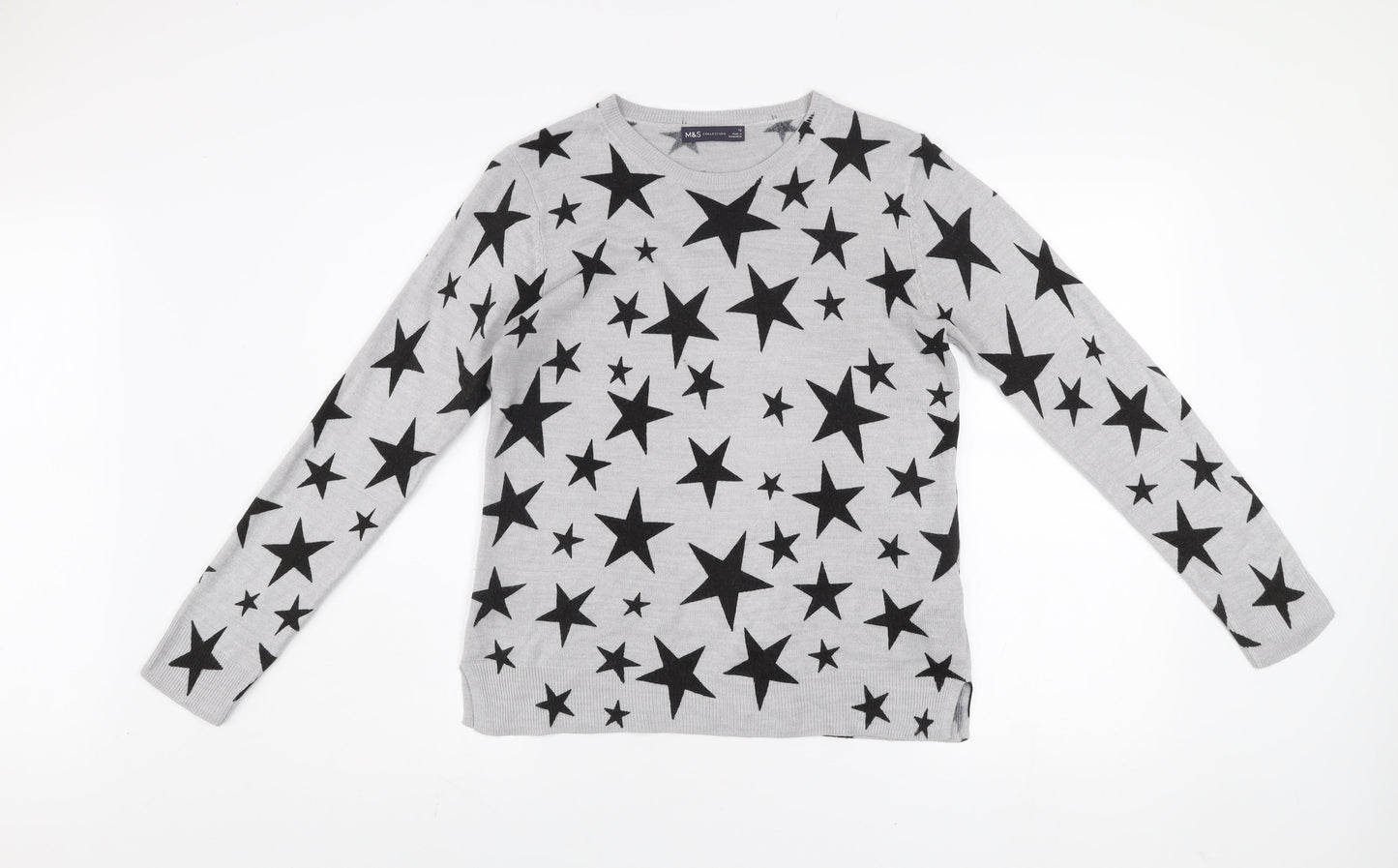 Marks and Spencer Women’s Grey Star Print Acrylic Jumper Size 12