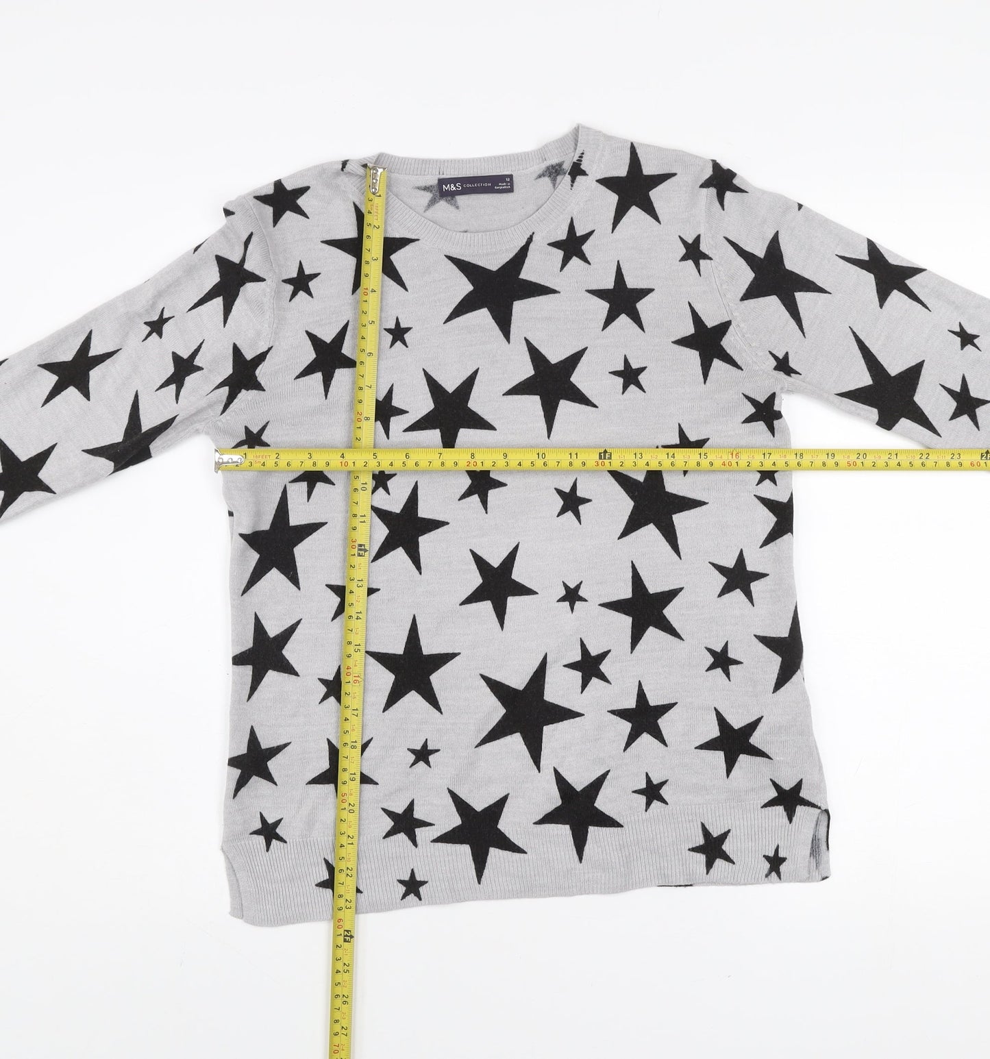 Marks and Spencer Women’s Grey Star Print Acrylic Jumper Size 12