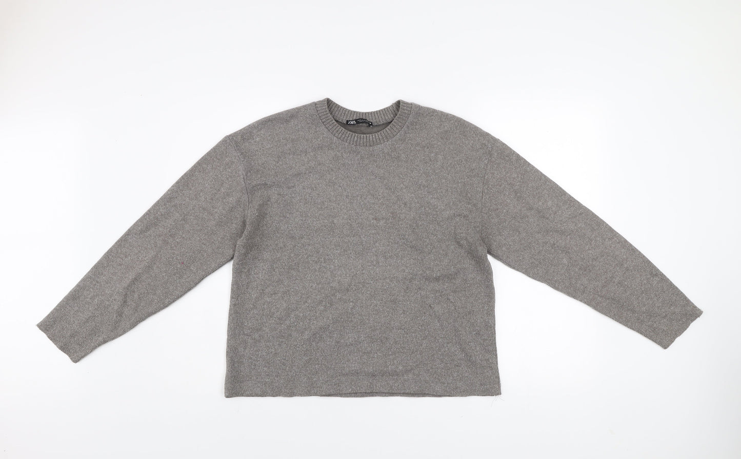 Zara Women Grey Crew Neck Long Sleeve Knit Pullover Jumper Size 8