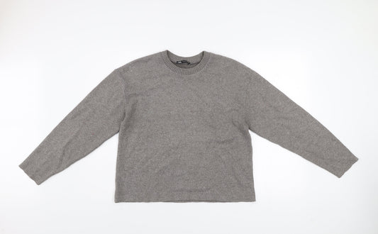 Zara Women Grey Crew Neck Long Sleeve Knit Pullover Jumper Size 8
