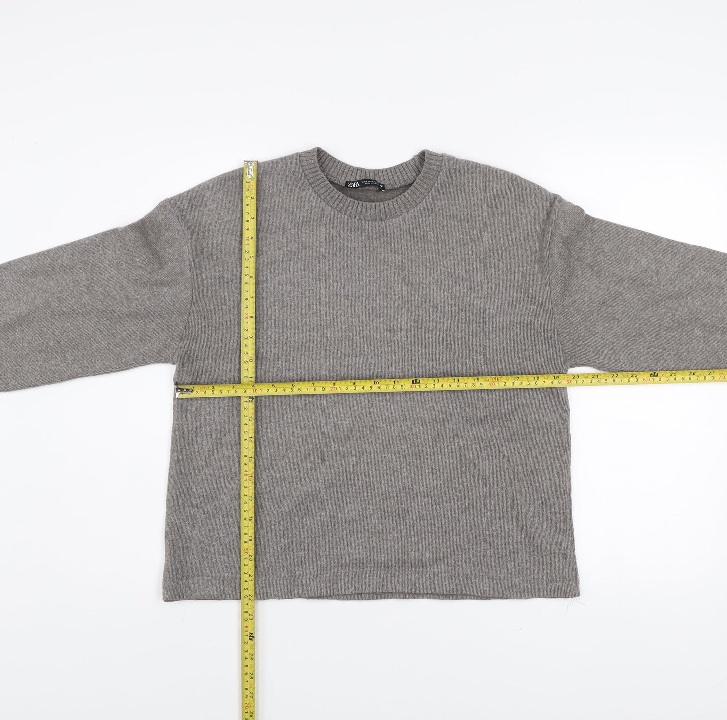 Zara Women Grey Crew Neck Long Sleeve Knit Pullover Jumper Size 8