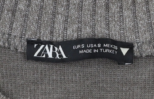Zara Women Grey Crew Neck Long Sleeve Knit Pullover Jumper Size 8